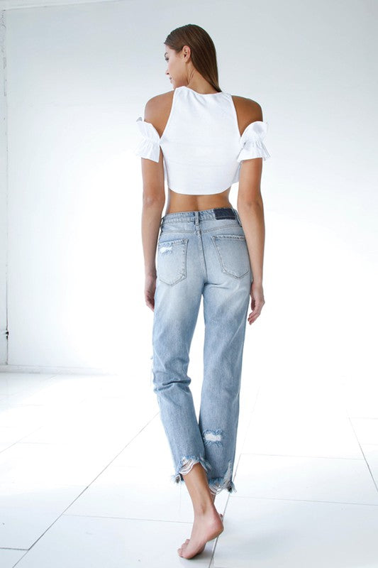 HI-WASTED CROPPED STRAIGHT JEANS