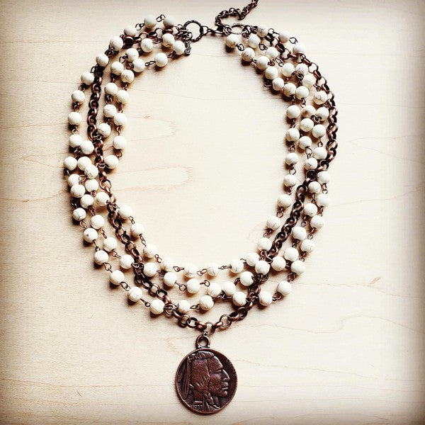 White Turquoise And  Necklace with Copper Coin