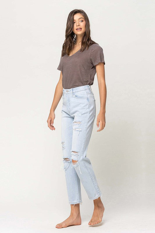 SUPER HIGH RISE DISTRESSED CROP STRAIGHT JEANS