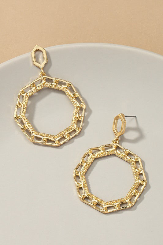 Octagon chunky link chain hoop drop earrings