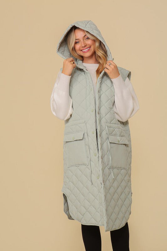 BEST SELLING WOMENS QUILTED MIDI HOODED VEST