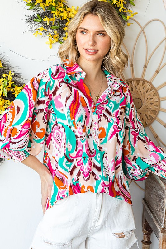 ABSTRACT BRIGHT COLORED BLOUSE