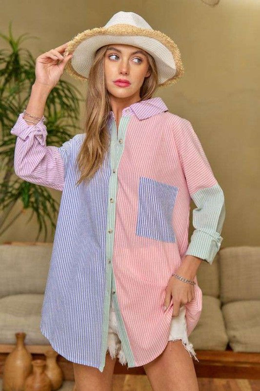 BEST SELLING Multi Color Striped Button Down Shirt