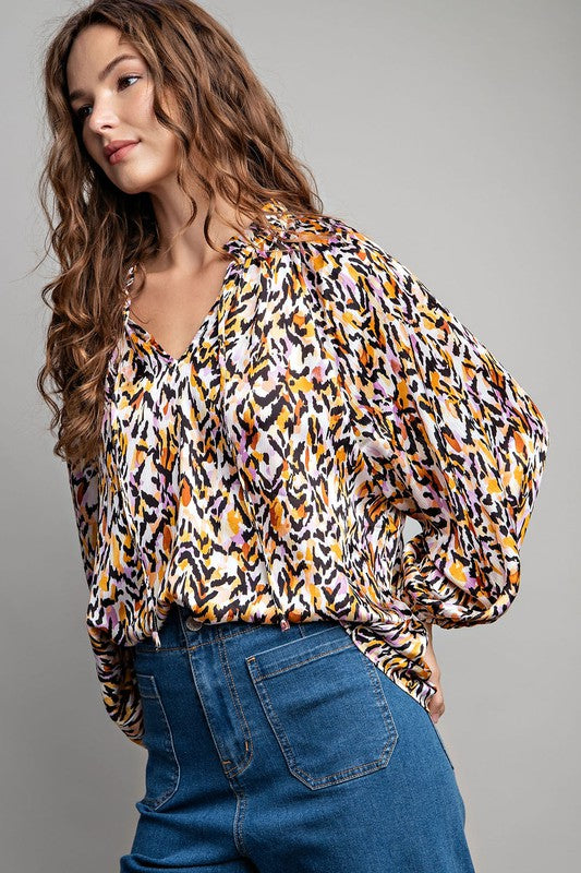 JILL GOES TO THE JUNGLE ABSTRACT LONG SLEEVE BLOUSE