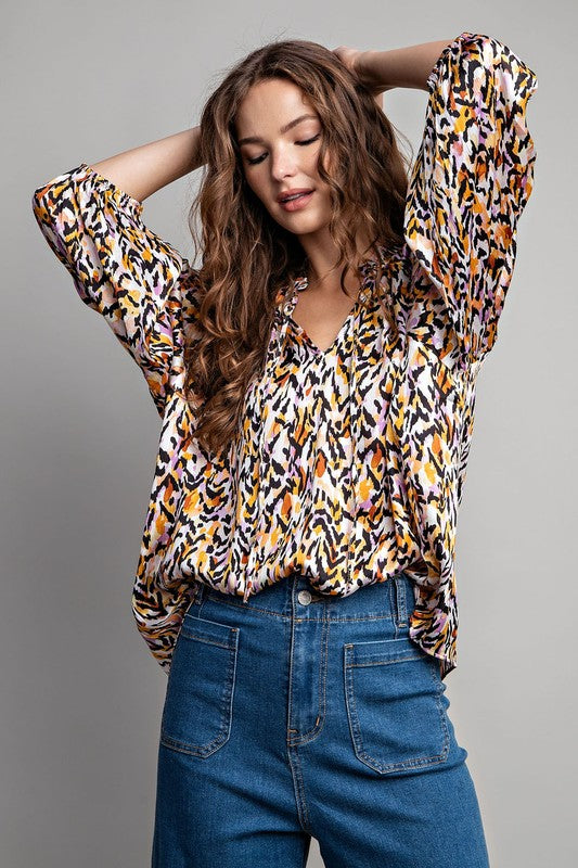 JILL GOES TO THE JUNGLE ABSTRACT LONG SLEEVE BLOUSE
