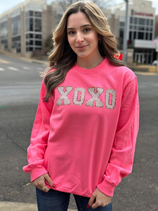 Valentine Neon Pink XOXO Faux Patch Sweatshirt