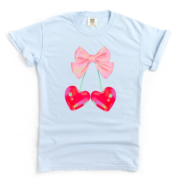 Bows and Heart Cherries Coquette Garment Dyed Tee