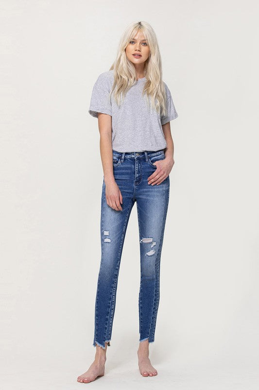High Rise Skinny Jeans With Hem Detail