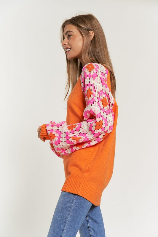 GROOVY  KNIT AND CROCHET PULLOVER SWEATER