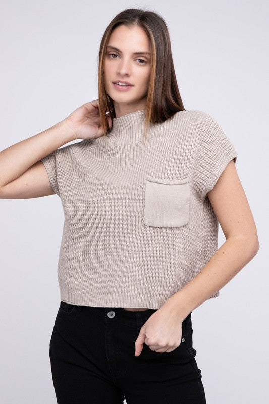 CHRISSY Mock Neck Short Sleeve Cropped Sweater