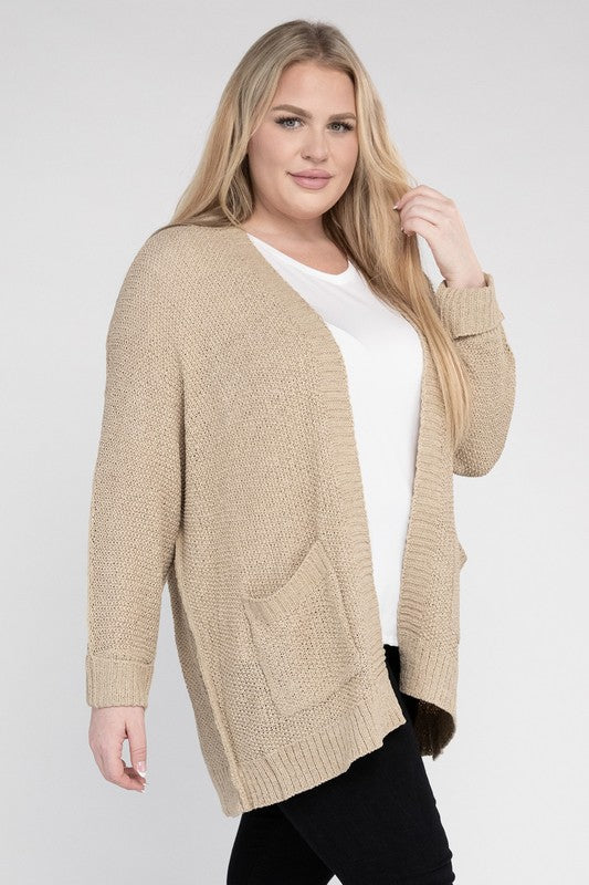 IT'S A CARDI PARTY PLUS SIZE WOMENS RIBBED KNIT CARDIGAN