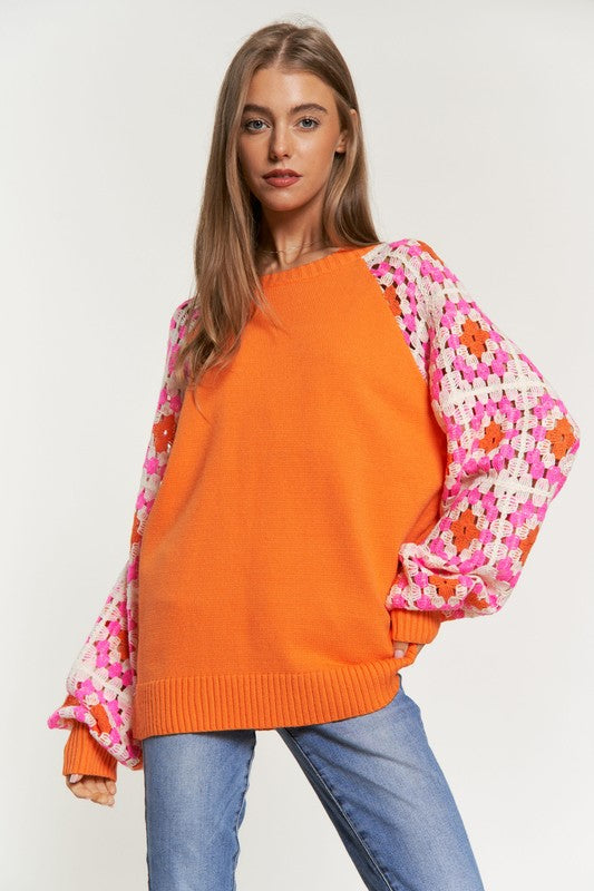 GROOVY  KNIT AND CROCHET PULLOVER SWEATER