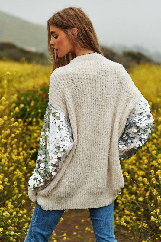 SELVIA SEQUIN SLEEVES SWEATER KNIT SWEATER