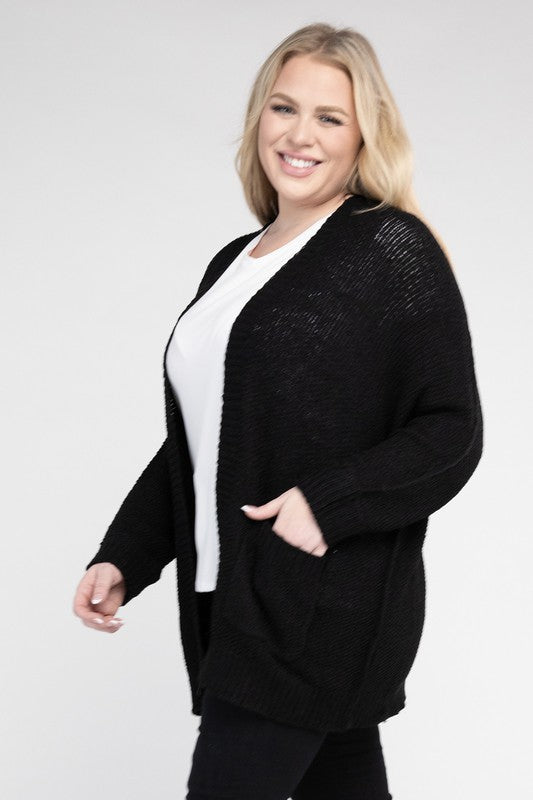 IT'S A CARDI PARTY PLUS SIZE WOMENS RIBBED KNIT CARDIGAN