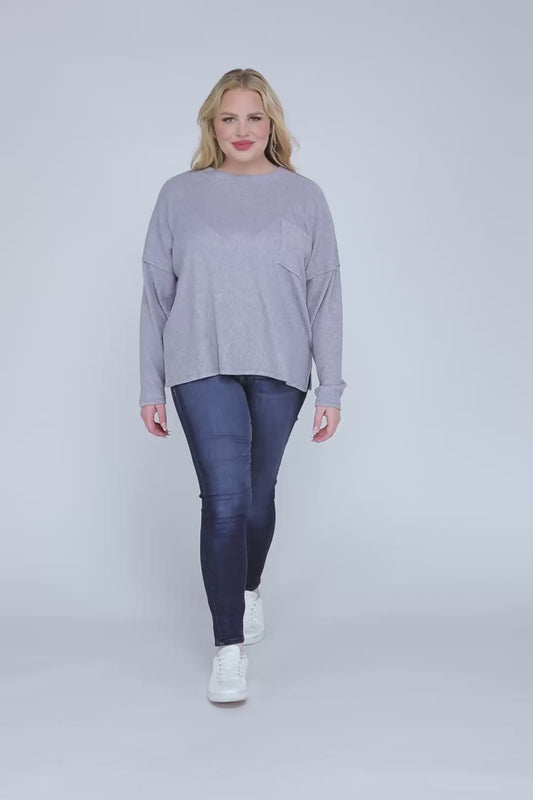 PLUS SIZE RIBBED BRUSHED  LIGHTWEIGHT HACCI SWEATER