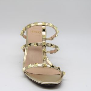 Gold Block Heel Strap Slide Sandal