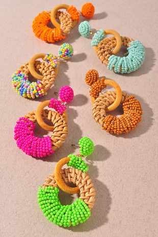 Rattan w/bead post earrings