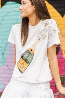 Queen of Sparkles White Poppin’ Champagne Tee Sequin